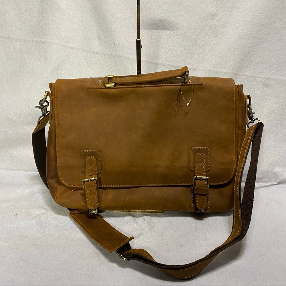 Kattee Brown Leather Satchel Lap Top Messenger Bag